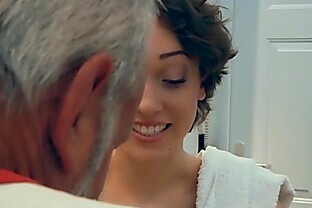 Shot of Old Cum for Busty Short-Haired Teen at the Bar
