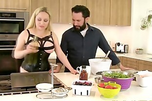CUM KITCHEN: Busty Blonde Aiden Starr Fucks While Cooking in the Kitchen