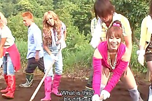 Asian Farm Bitches Getting Fucked in Garden Orgy