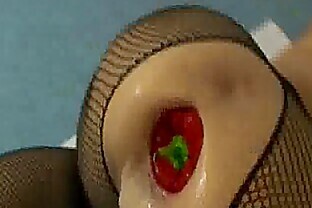Spicy Chili Peppers Stretch Her Gaping Asshole